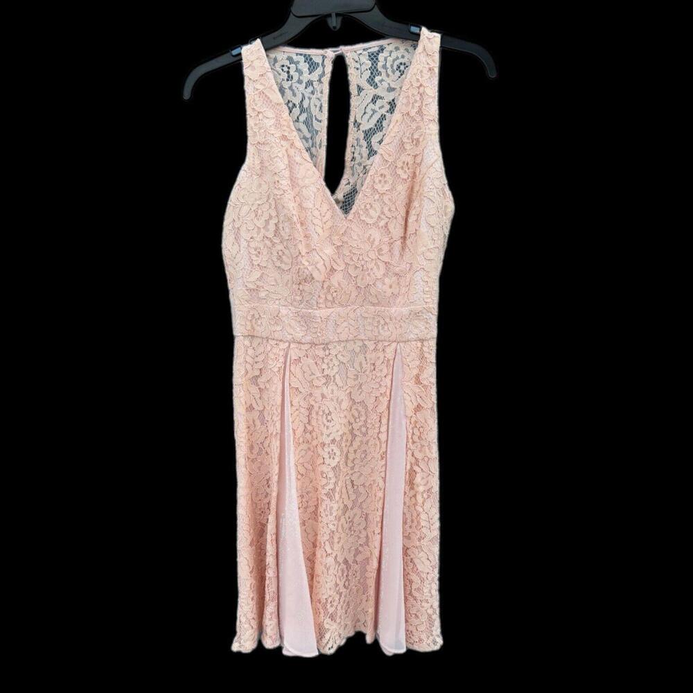 NWT AIDAN MATTOX ~ Pink Lace Illusion Bodice Keyhole Flare Party Dress Sz 4 - Picture 6 of 11